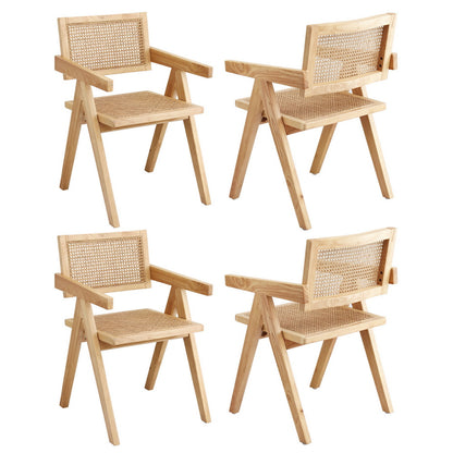 Artiss 4x Dining Chairs Wooden Rattan Seat Rubber Wood Frame DINC-L-RAT-WDX4