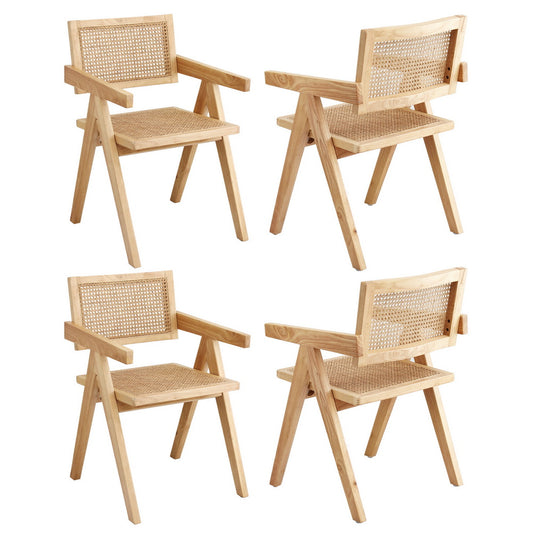 Artiss 4x Dining Chairs Wooden Rattan Seat Rubber Wood Frame DINC-L-RAT-WDX4