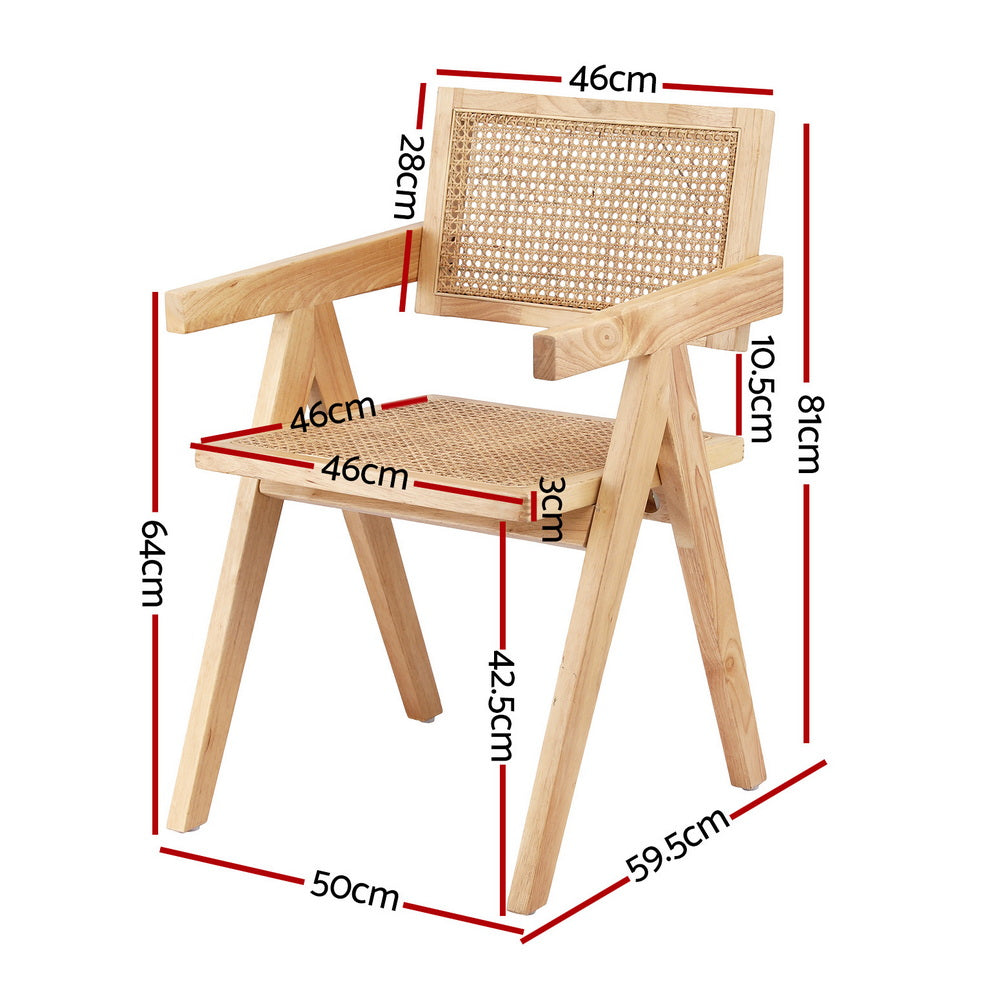 Artiss 4x Dining Chairs Wooden Rattan Seat Rubber Wood Frame DINC-L-RAT-WDX4