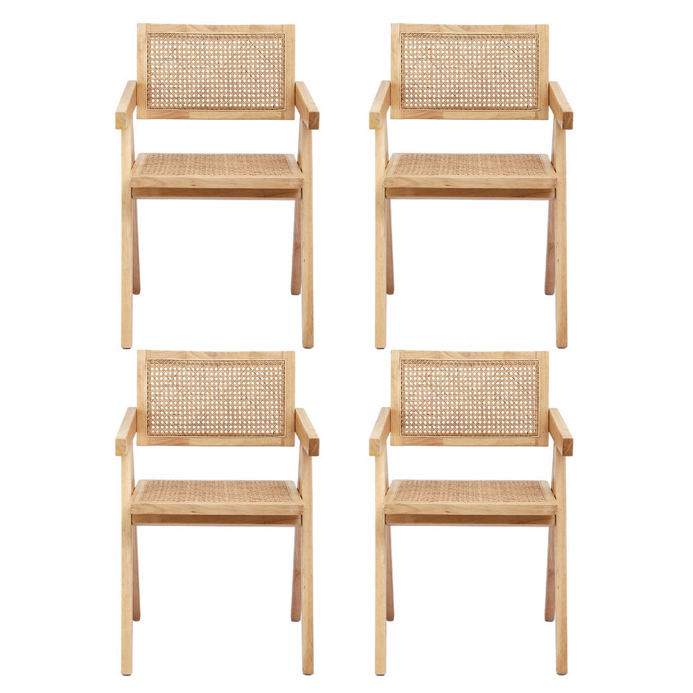 Artiss 4x Dining Chairs Wooden Rattan Seat Rubber Wood Frame DINC-L-RAT-WDX4