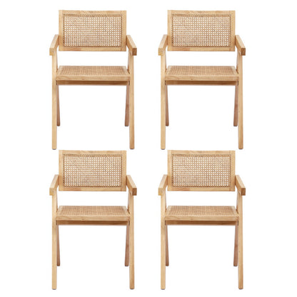 Artiss 4x Dining Chairs Wooden Rattan Seat Rubber Wood Frame DINC-L-RAT-WDX4