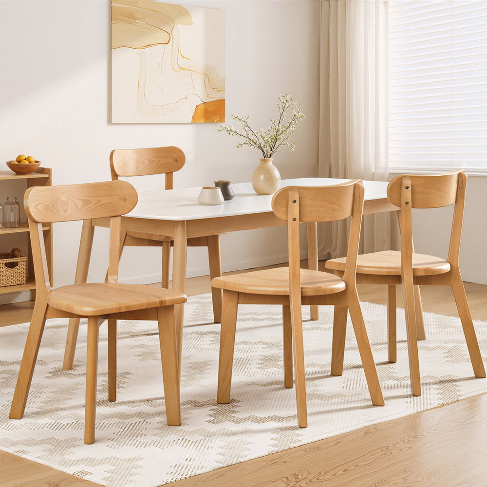 Artiss 4x Dining Chairs Wooden Kitchen Accent Chair Cafe Lounge Rubber Wood DINC-L-RUB-WDX4