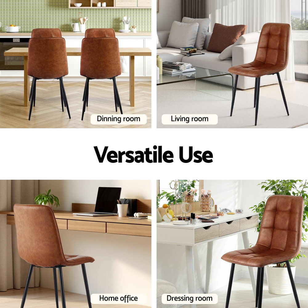 Artiss 4x Dining Chairs Retro PU Leather Kitchen Lounge Cafe Accent Chair Brown DINC-MO-BC002-BRX4