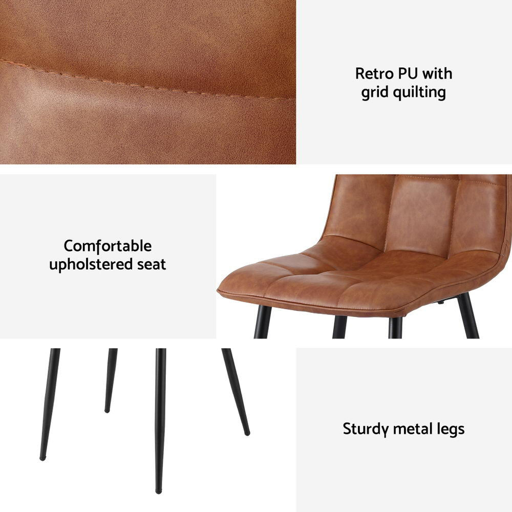 Artiss 4x Dining Chairs Retro PU Leather Kitchen Lounge Cafe Accent Chair Brown DINC-MO-BC002-BRX4