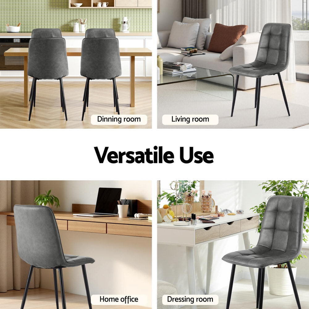 Artiss 4x Dining Chairs Retro PU Leather Kitchen Lounge Cafe Accent Chair Grey DINC-MO-BC002-GYX4