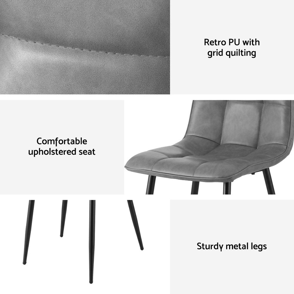 Artiss 4x Dining Chairs Retro PU Leather Kitchen Lounge Cafe Accent Chair Grey DINC-MO-BC002-GYX4
