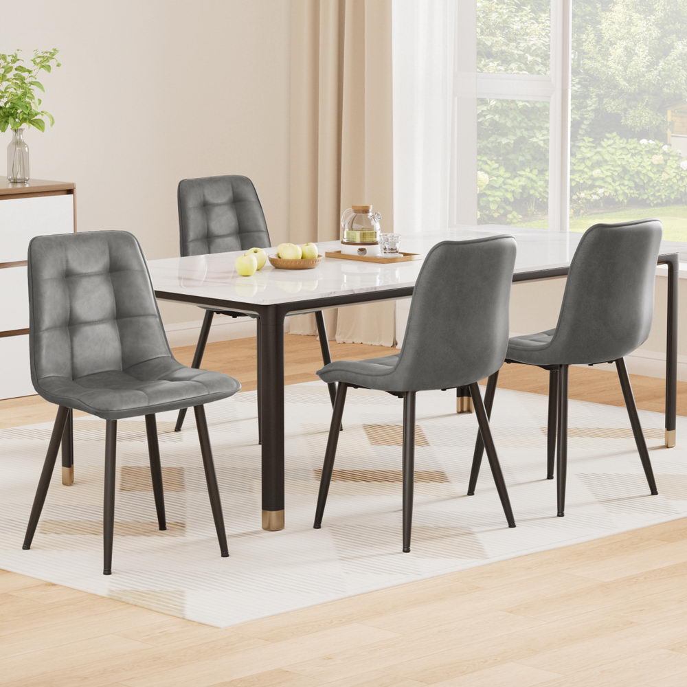 Artiss 4x Dining Chairs Retro PU Leather Kitchen Lounge Cafe Accent Chair Grey DINC-MO-BC002-GYX4