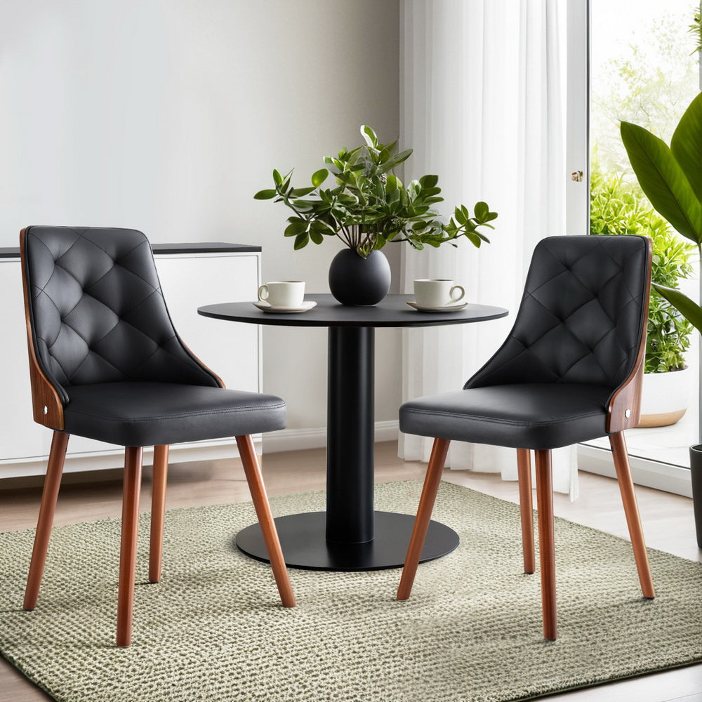 1 Set of 2 Artiss Dining Chairs Black PU DINC-TW-2004-PU-BKX2