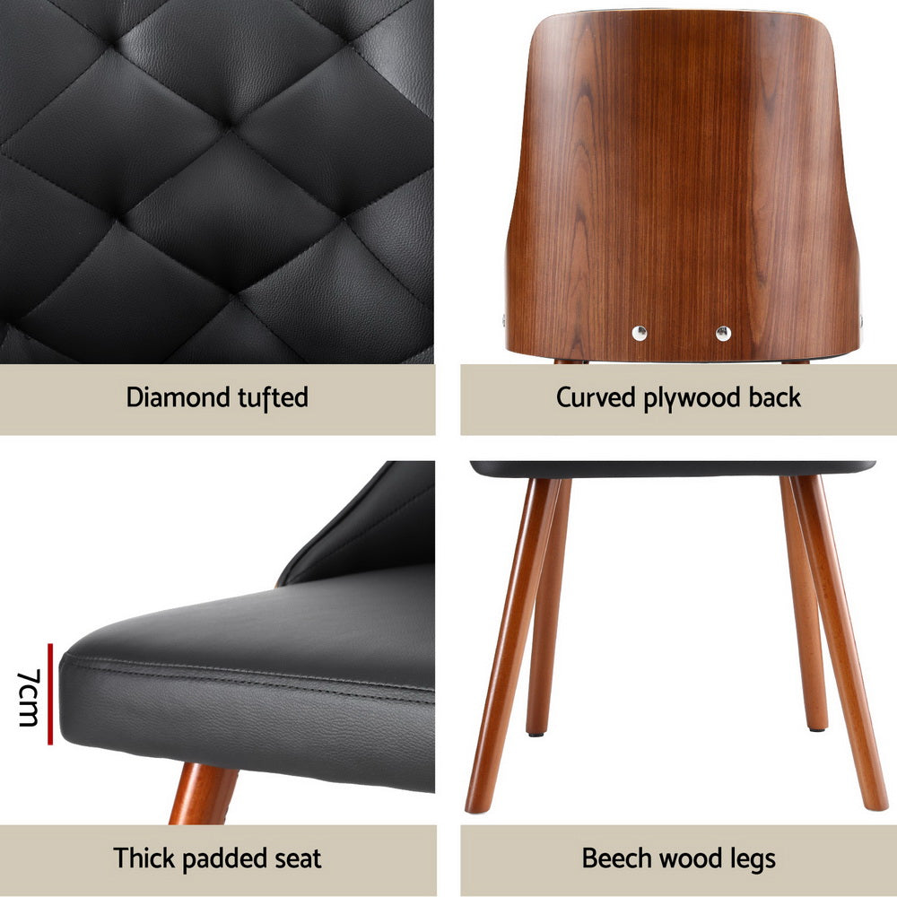 1 Set of 4 Artiss Dining Chairs Black PU DINC-TW-2004-PU-BKX4
