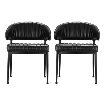 Artiss Dining Chairs Set of 2 Leather Hollow Armchair Black DINING-B-C01-PU-BKX2