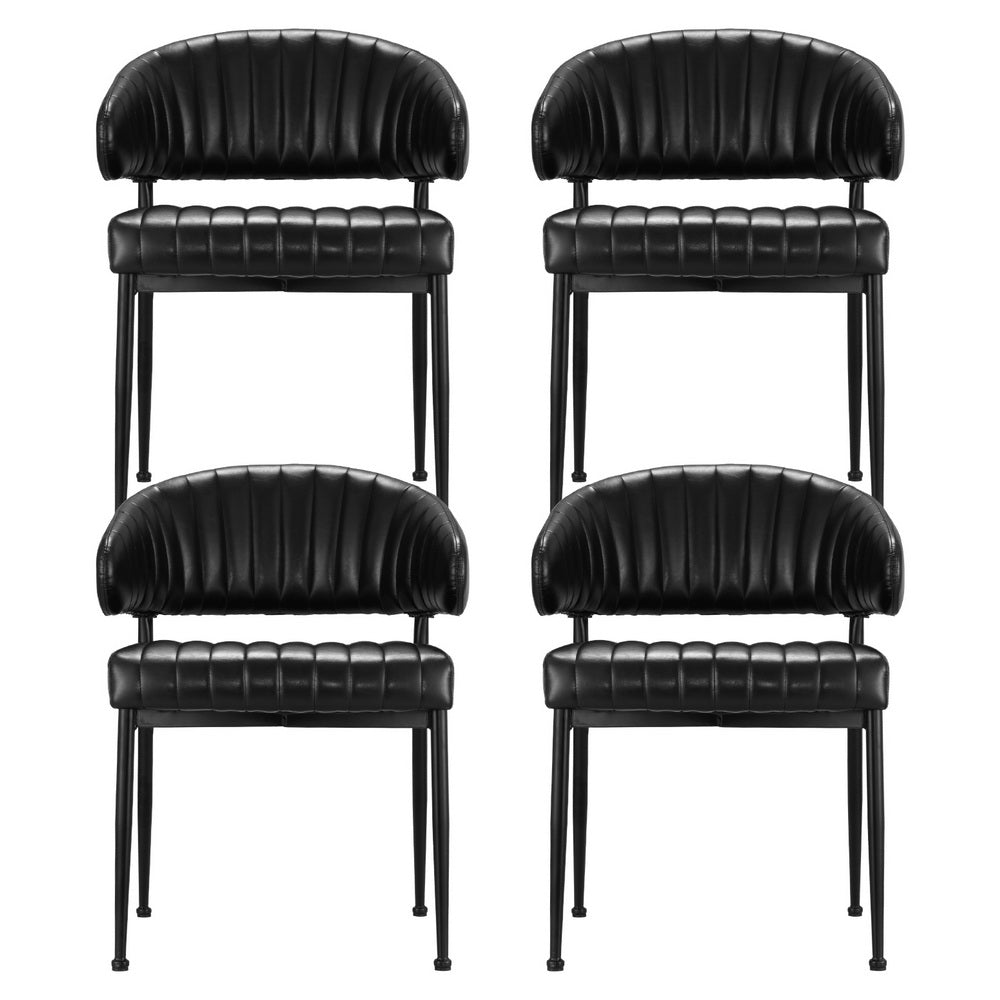 Artiss Dining Chairs Set of 4 Leather Hollow Armchair Black DINING-B-C01-PU-BKX4