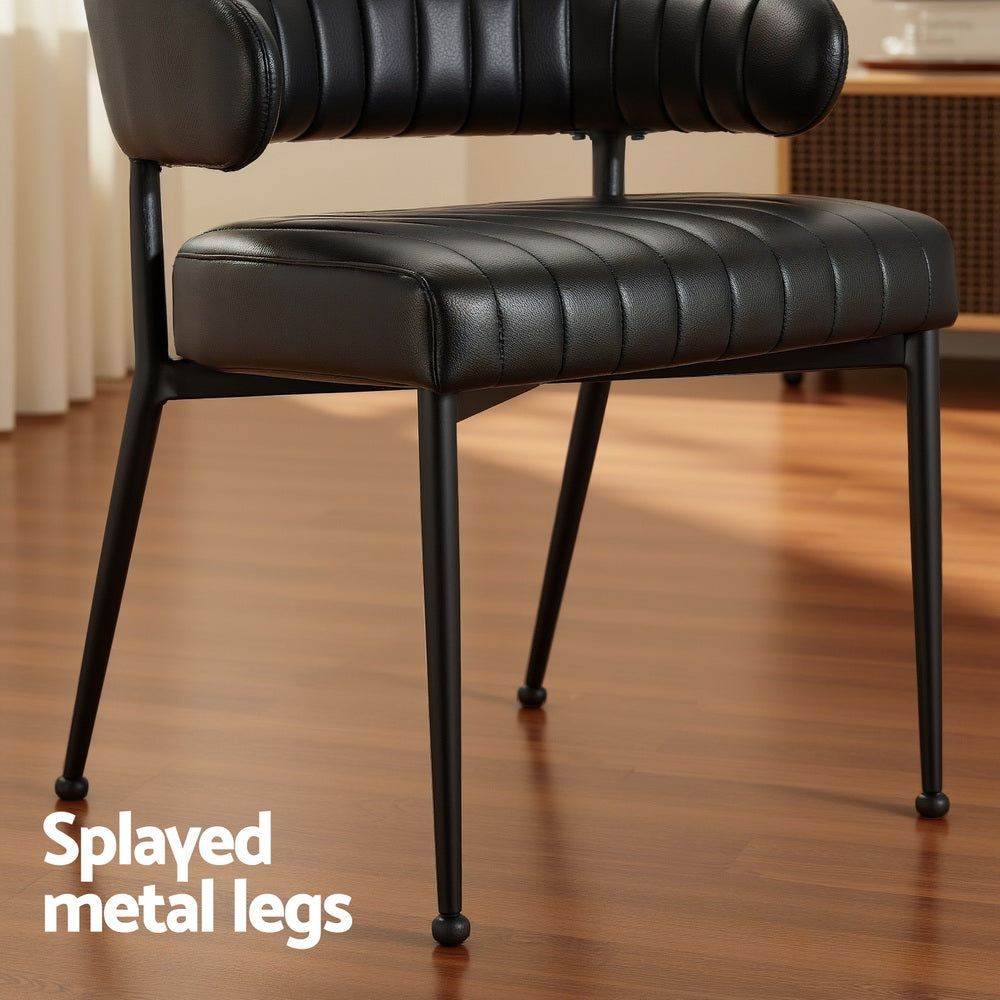 Artiss Dining Chairs Set of 4 Leather Hollow Armchair Black DINING-B-C01-PU-BKX4