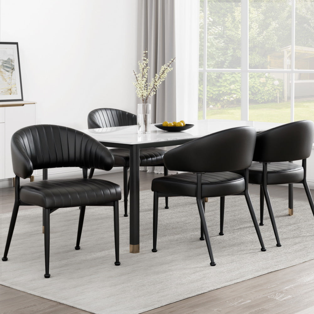 Artiss Dining Chairs Set of 4 Leather Hollow Armchair Black DINING-B-C01-PU-BKX4