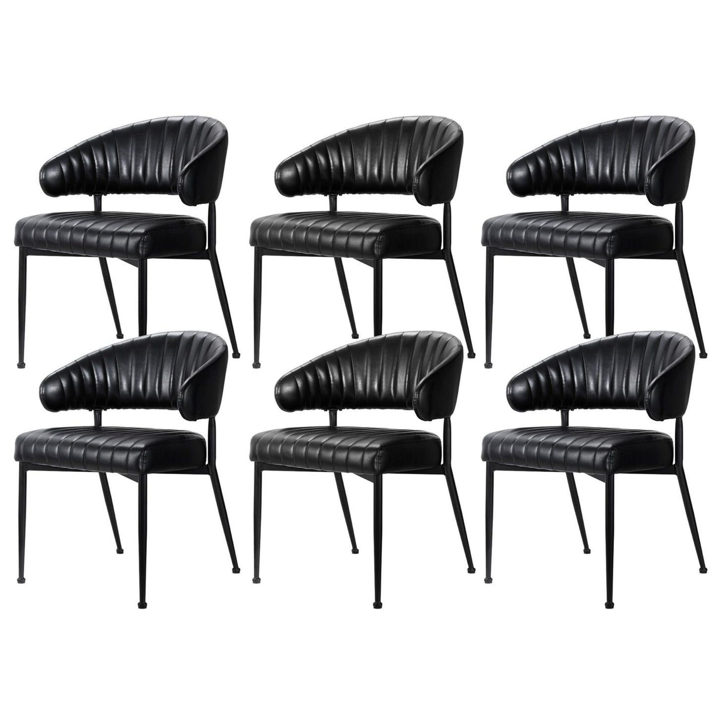 Artiss Dining Chairs Set of 6 Leather Hollow Armchair Black DINING-B-C01-PU-BKX6