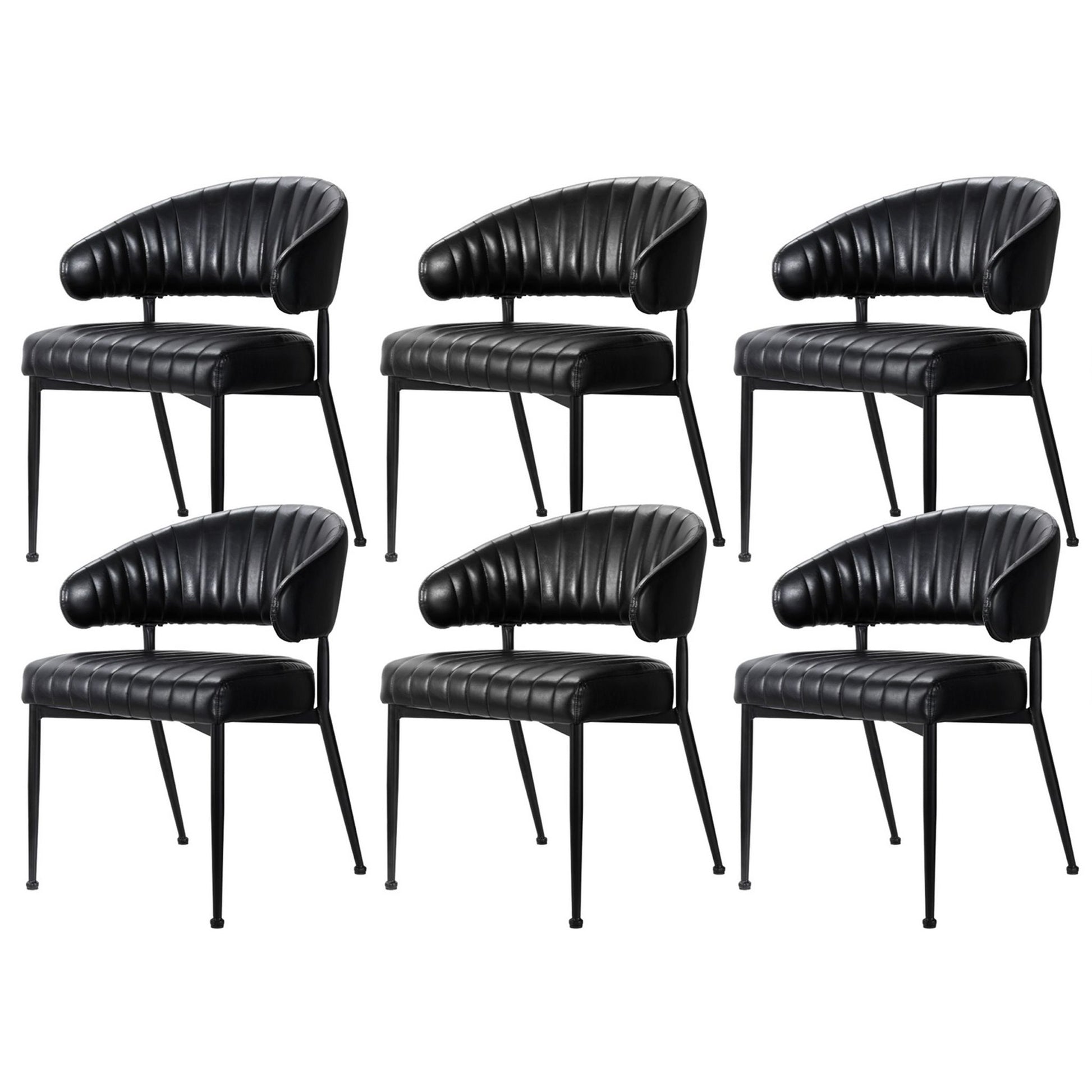 Artiss Dining Chairs Set of 6 Leather Hollow Armchair Black DINING-B-C01-PU-BKX6