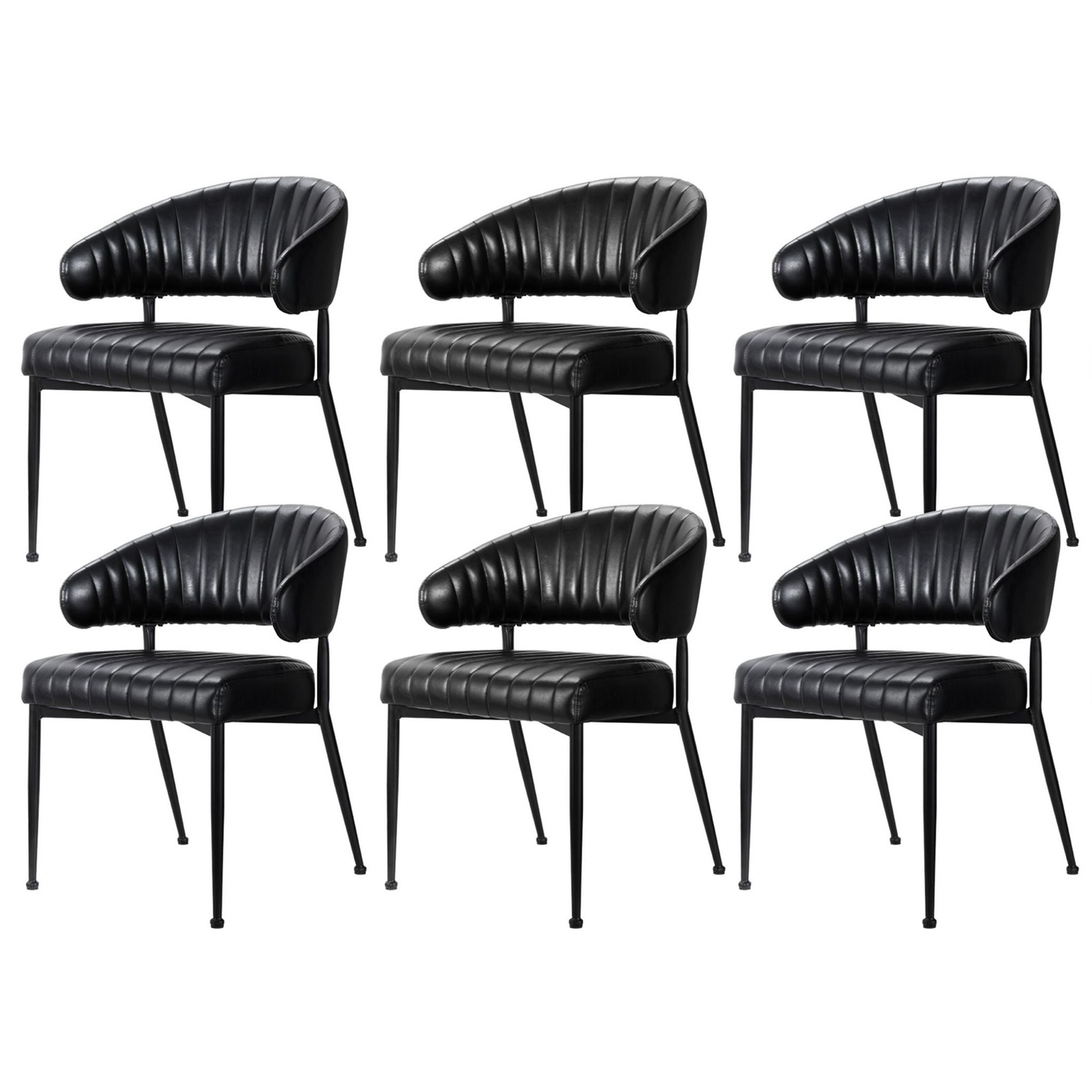 Artiss Dining Chairs Set of 6 Leather Hollow Armchair Black DINING-B-C01-PU-BKX6