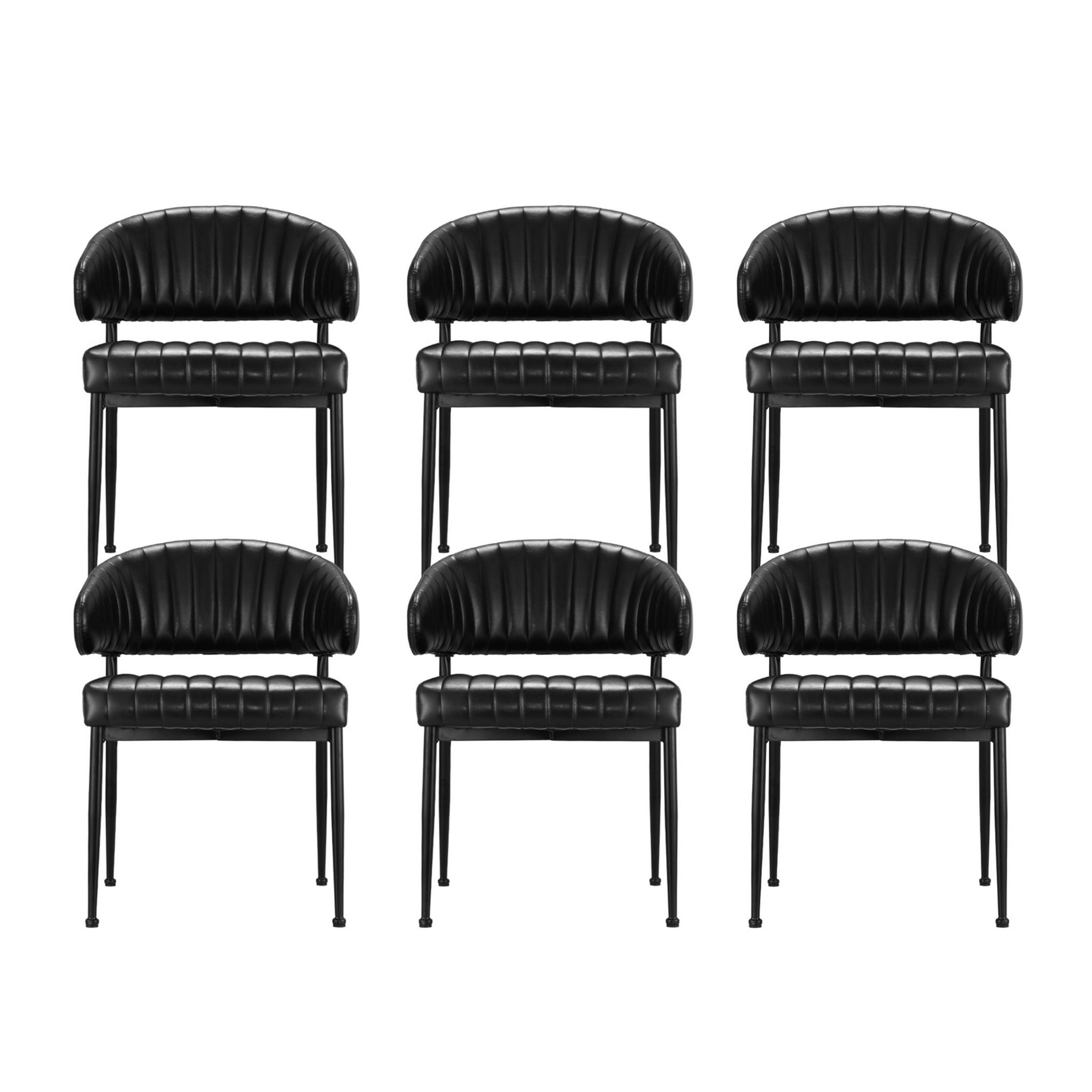 Artiss Dining Chairs Set of 6 Leather Hollow Armchair Black DINING-B-C01-PU-BKX6