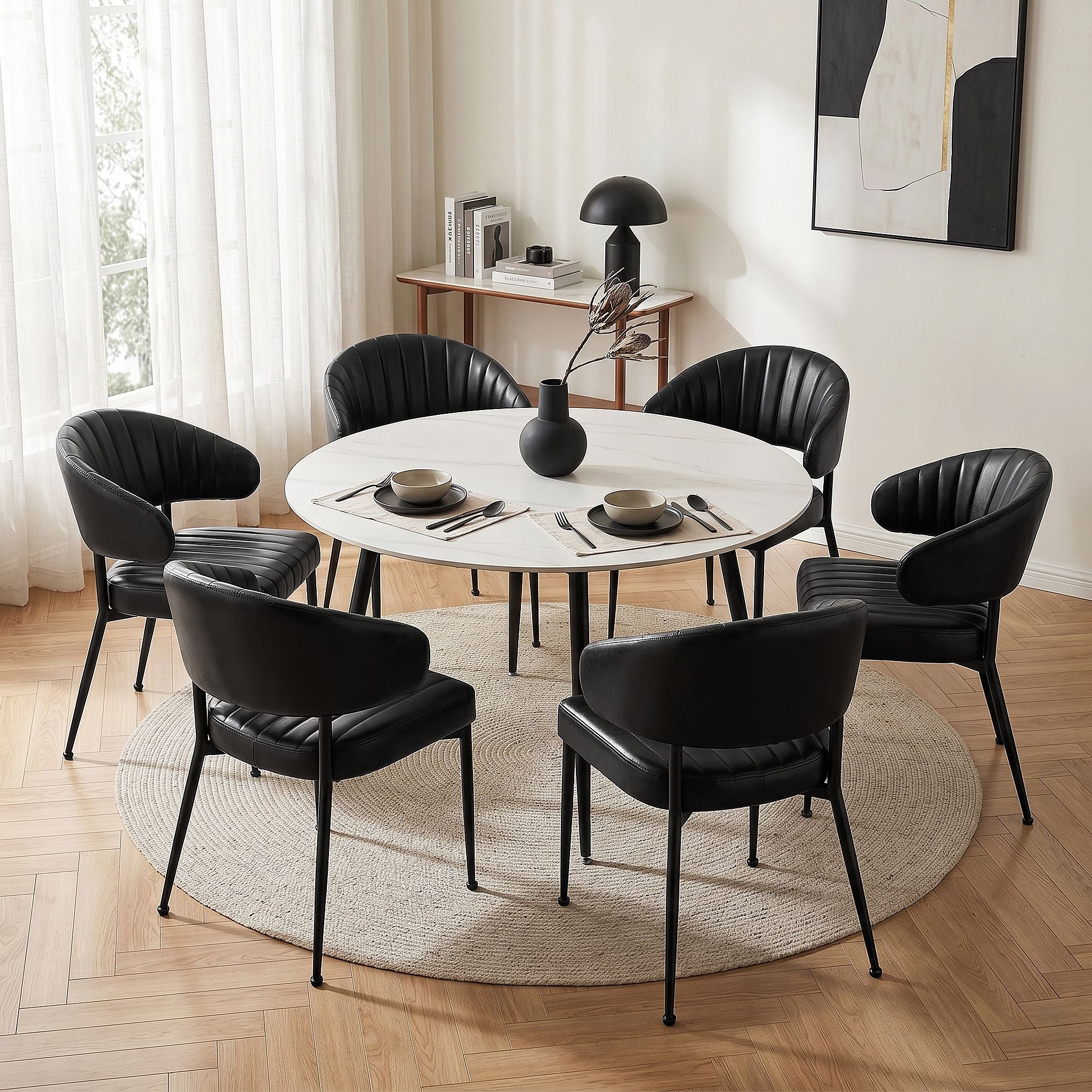 Artiss Dining Chairs Set of 6 Leather Hollow Armchair Black DINING-B-C01-PU-BKX6