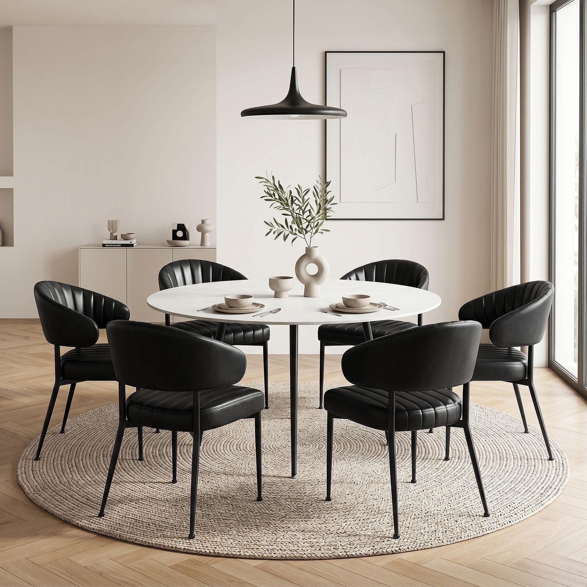 Artiss Dining Chairs Set of 6 Leather Hollow Armchair Black DINING-B-C01-PU-BKX6