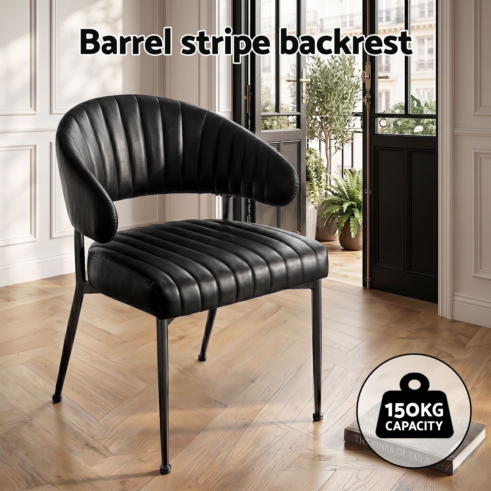 Artiss Dining Chairs Set of 6 Leather Hollow Armchair Black DINING-B-C01-PU-BKX6