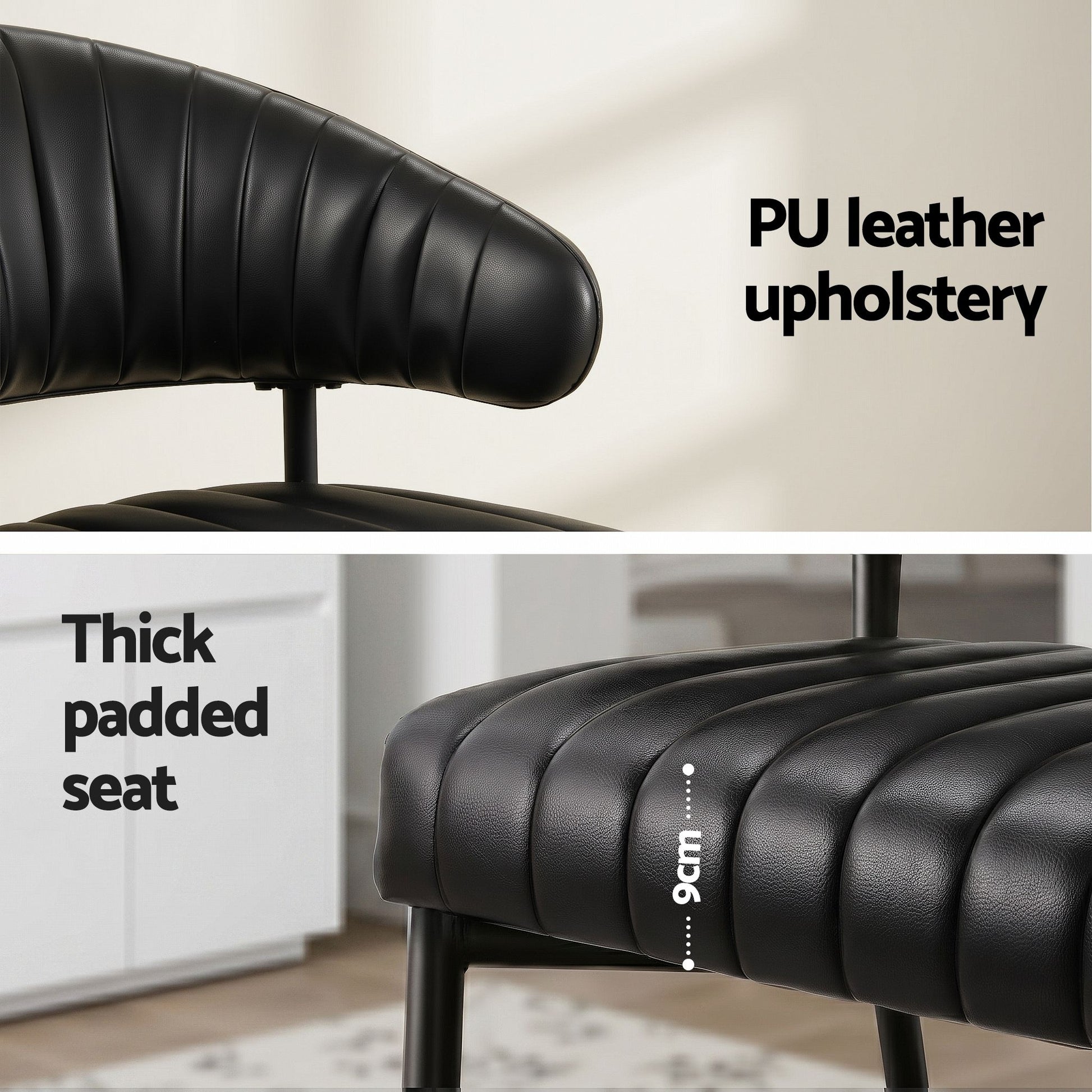 Artiss Dining Chairs Set of 6 Leather Hollow Armchair Black DINING-B-C01-PU-BKX6