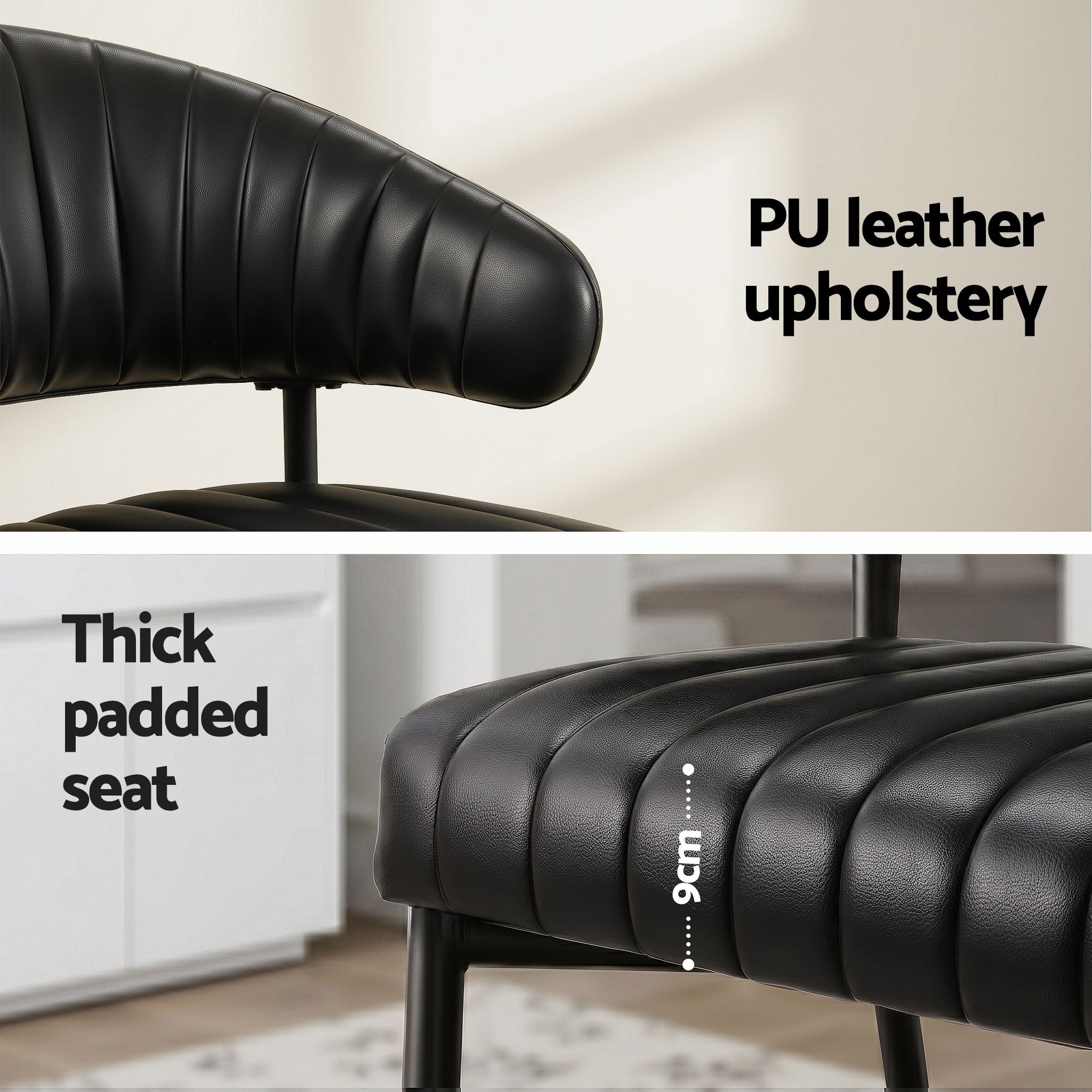 Artiss Dining Chairs Set of 6 Leather Hollow Armchair Black DINING-B-C01-PU-BKX6