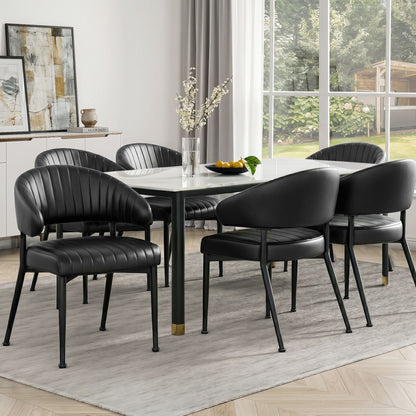 Artiss Dining Chairs Set of 6 Leather Hollow Armchair Black DINING-B-C01-PU-BKX6