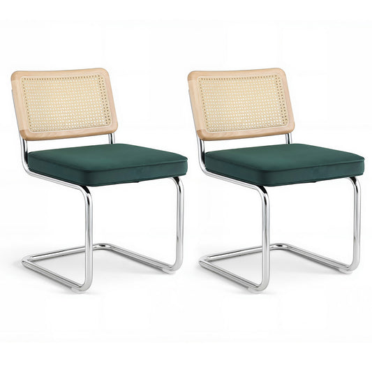 Artiss Dining Chairs Set of 2 Velvet Rattan Cantilever Green DINING-B-C01-VEL-GNX2