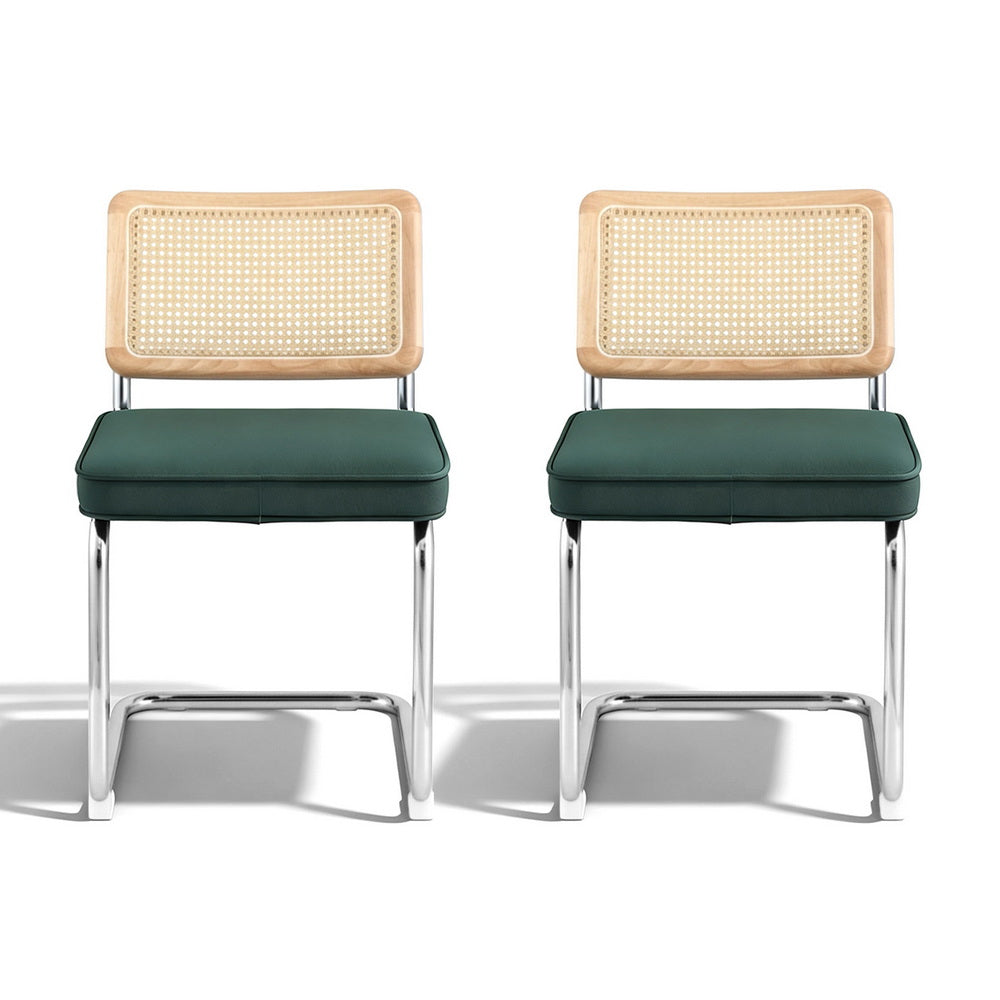 Artiss Dining Chairs Set of 2 Velvet Rattan Cantilever Green DINING-B-C01-VEL-GNX2