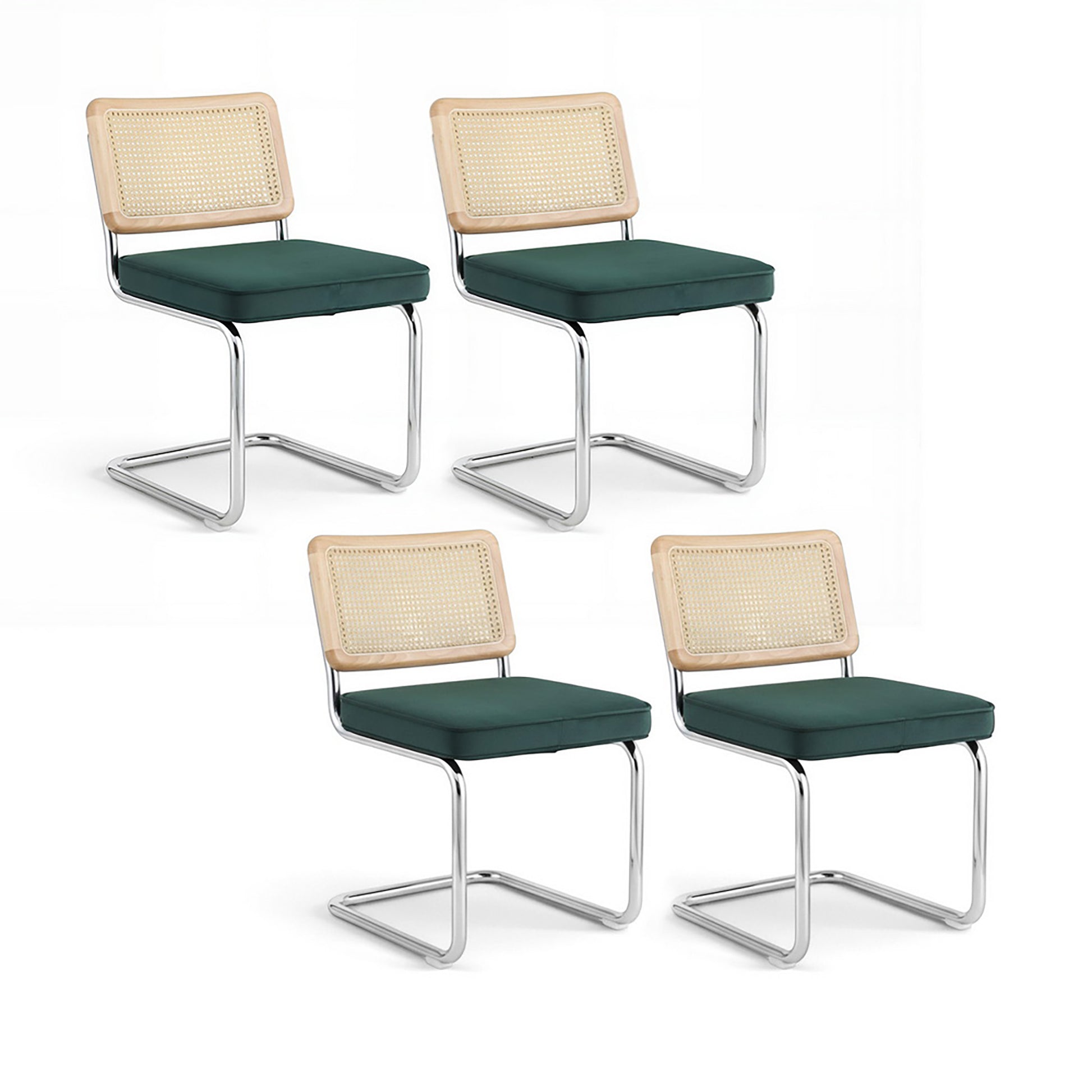 Artiss Dining Chairs Set of 4 Velvet Rattan Cantilever Green DINING-B-C01-VEL-GNX4