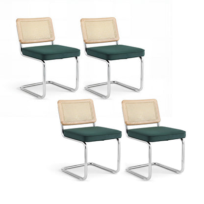 Artiss Dining Chairs Set of 4 Velvet Rattan Cantilever Green DINING-B-C01-VEL-GNX4