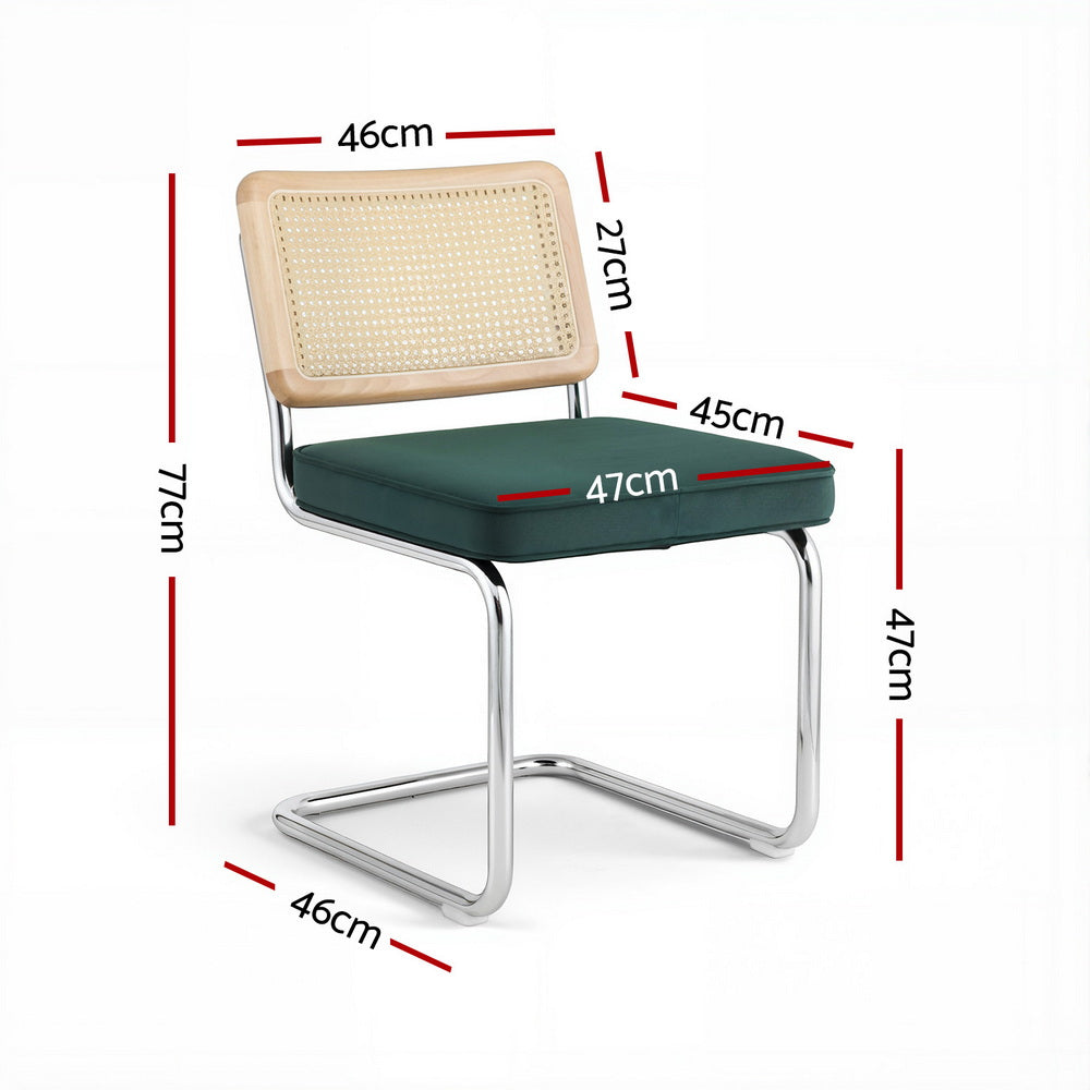 Artiss Dining Chairs Set of 4 Velvet Rattan Cantilever Green DINING-B-C01-VEL-GNX4