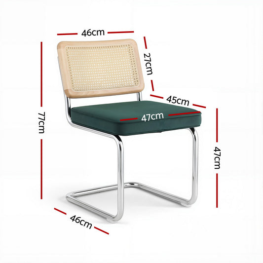 Artiss Dining Chairs Set of 4 Velvet Rattan Cantilever Green DINING-B-C01-VEL-GNX4
