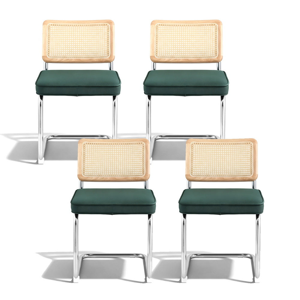 Artiss Dining Chairs Set of 4 Velvet Rattan Cantilever Green DINING-B-C01-VEL-GNX4