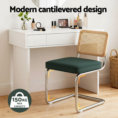 Artiss Dining Chairs Set of 4 Velvet Rattan Cantilever Green DINING-B-C01-VEL-GNX4