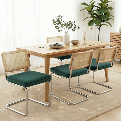 Artiss Dining Chairs Set of 4 Velvet Rattan Cantilever Green DINING-B-C01-VEL-GNX4