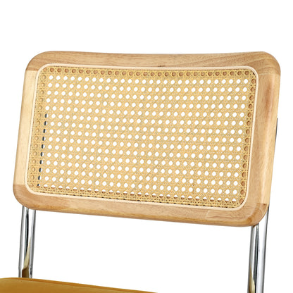 Artiss Dining Chairs Set of 2 Velvet Rattan Cantilever Yellow DINING-B-C01-VEL-YEX2