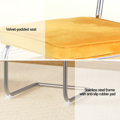 Artiss Dining Chairs Set of 2 Velvet Rattan Cantilever Yellow DINING-B-C01-VEL-YEX2