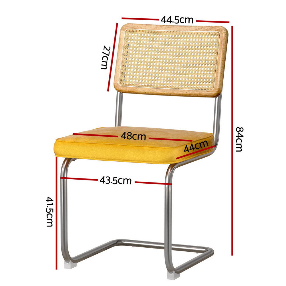 Artiss Dining Chairs Set of 4 Velvet Rattan Cantilever Yellow DINING-B-C01-VEL-YEX4