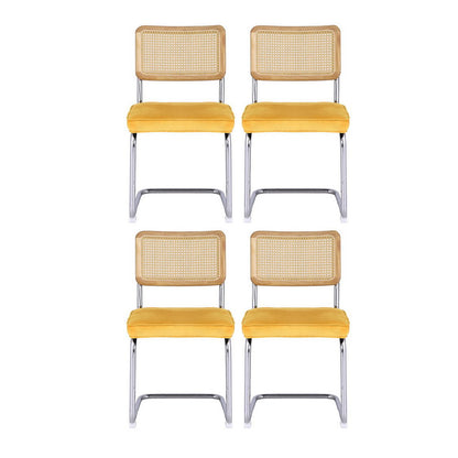Artiss Dining Chairs Set of 4 Velvet Rattan Cantilever Yellow DINING-B-C01-VEL-YEX4