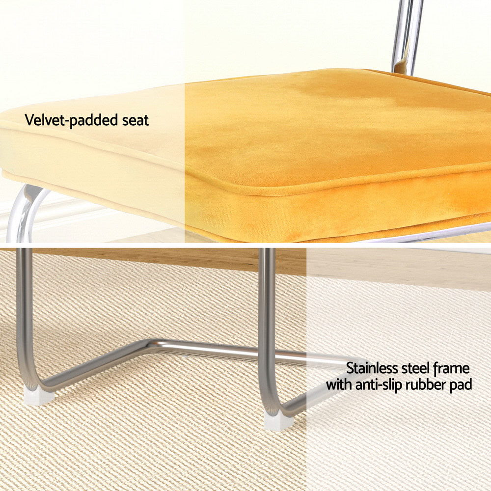 Artiss Dining Chairs Set of 4 Velvet Rattan Cantilever Yellow DINING-B-C01-VEL-YEX4