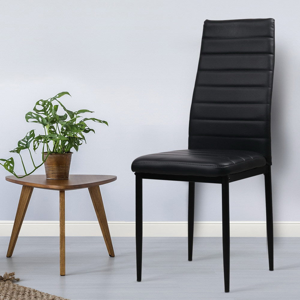 Artiss Dining Chairs Set of 4 Leather Channel Tufted Black DINING-B-C02-BK