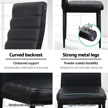 Artiss Dining Chairs Set of 4 Leather Channel Tufted Black DINING-B-C02-BK
