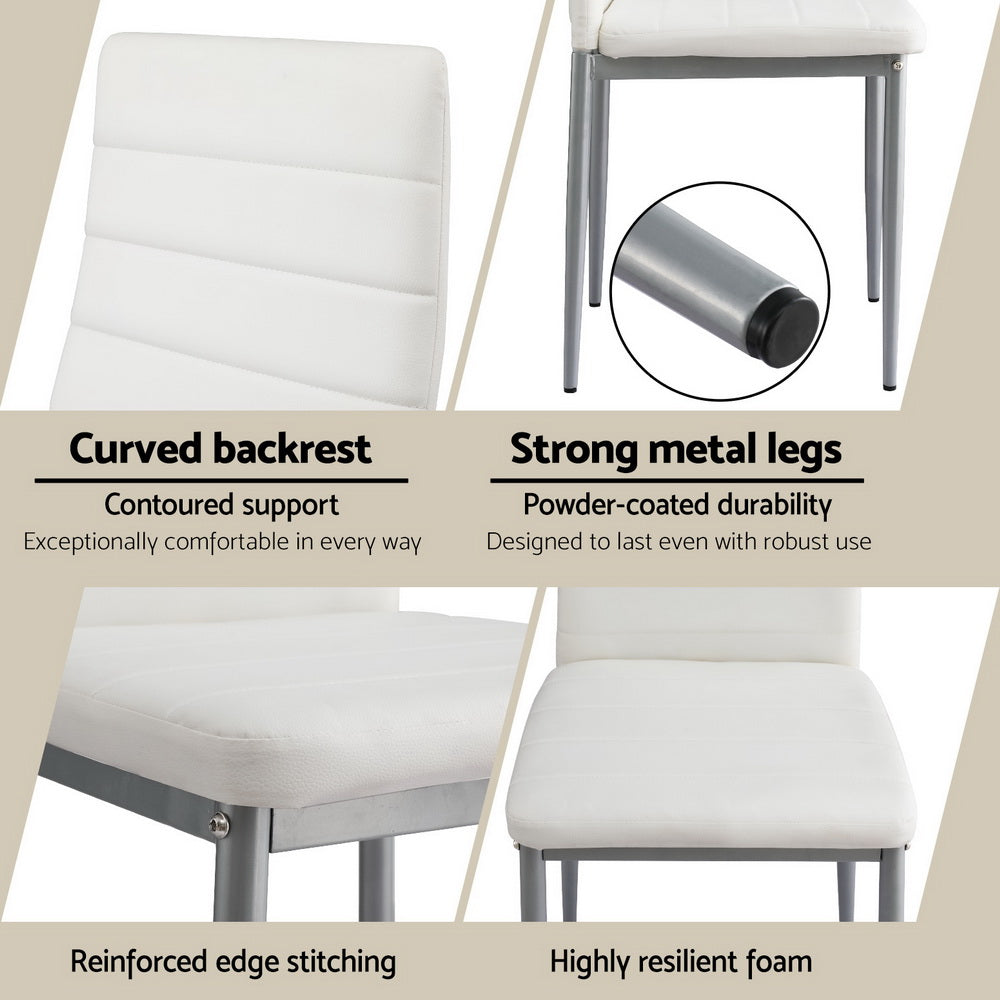 Artiss Dining Chairs Set of 4 Leather Channel Tufted White DINING-B-C02-WG