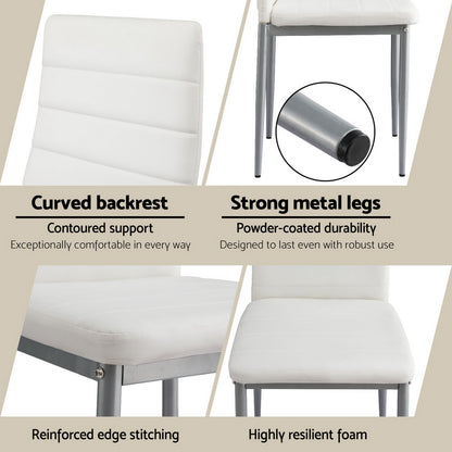 Artiss Dining Chairs Set of 4 Leather Channel Tufted White DINING-B-C02-WG