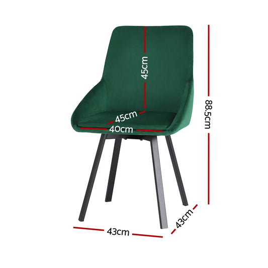 Artiss Dining Chairs Set of 2 Velvet Swivel Base Green DINING-B-C03-VEL-GNX2