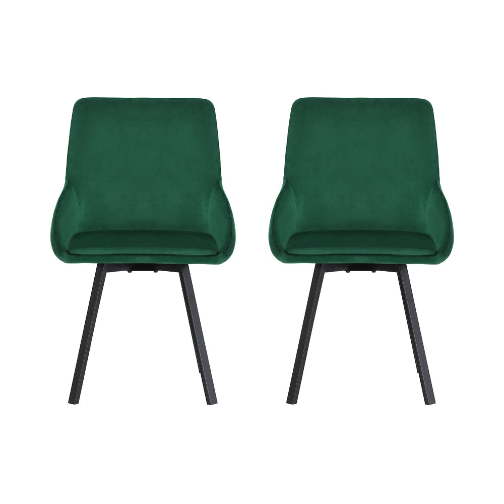 Artiss Dining Chairs Set of 2 Velvet Swivel Base Green DINING-B-C03-VEL-GNX2