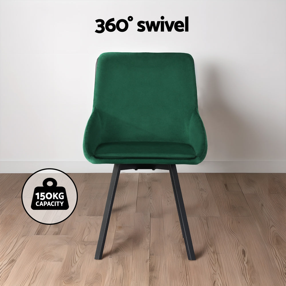Artiss Dining Chairs Set of 2 Velvet Swivel Base Green DINING-B-C03-VEL-GNX2
