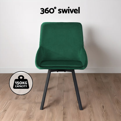 Artiss Dining Chairs Set of 2 Velvet Swivel Base Green DINING-B-C03-VEL-GNX2