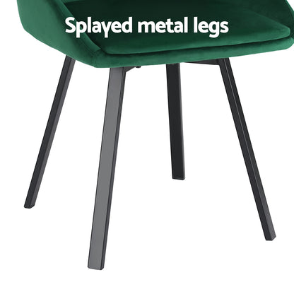 Artiss Dining Chairs Set of 2 Velvet Swivel Base Green DINING-B-C03-VEL-GNX2